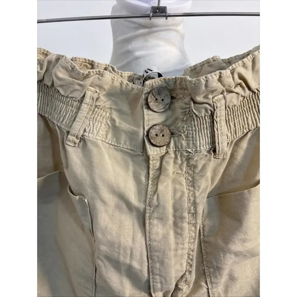 Zara Paperbag Joggers 8 Sand Square Pockets Trendy Ankle Barrel Leg Linen Blend